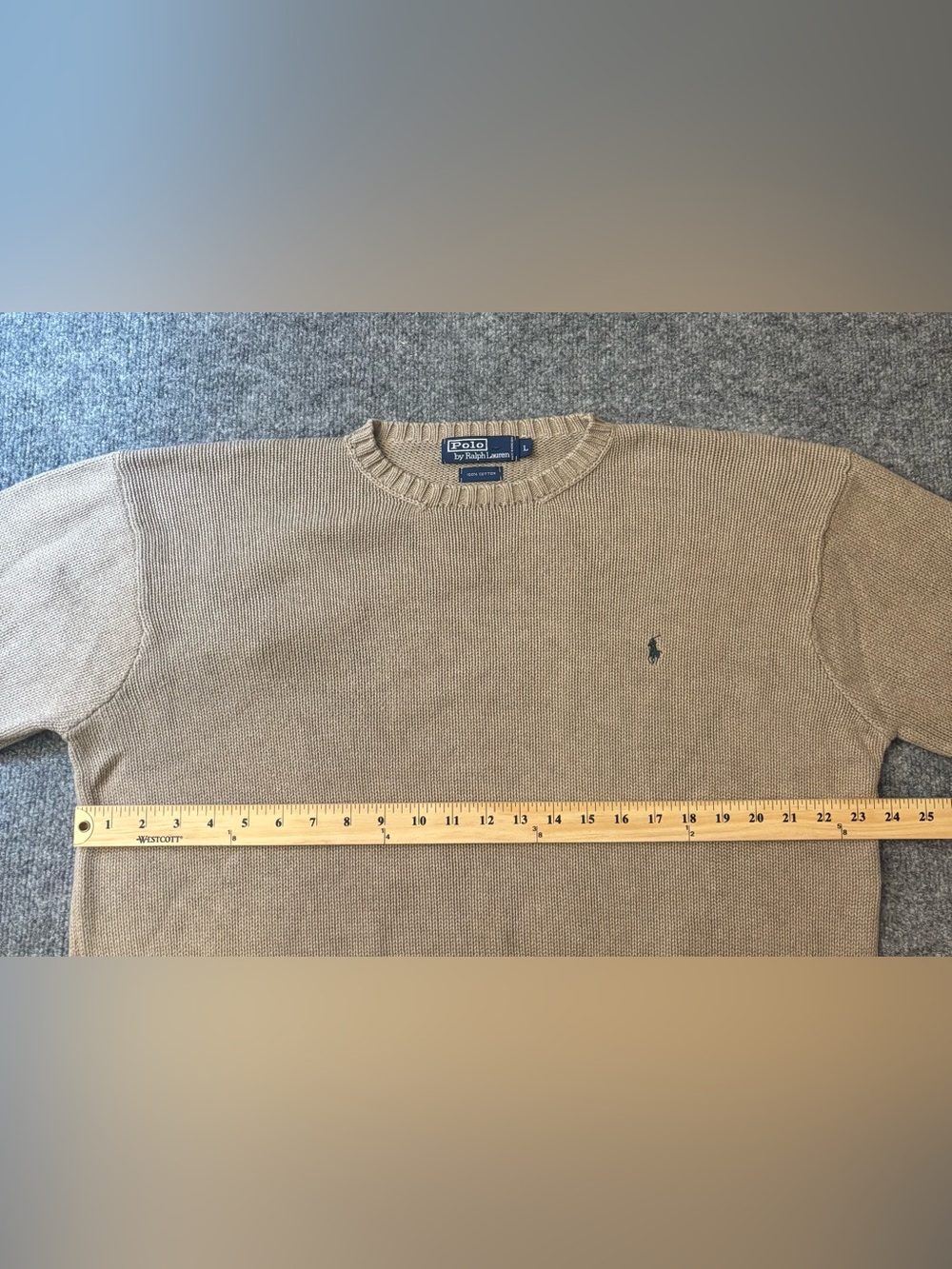 Vintage Polo Ralph Lauren 100% Cotton Crewneck Sweater Tan Men’s Sz L - Picture 6 of 8